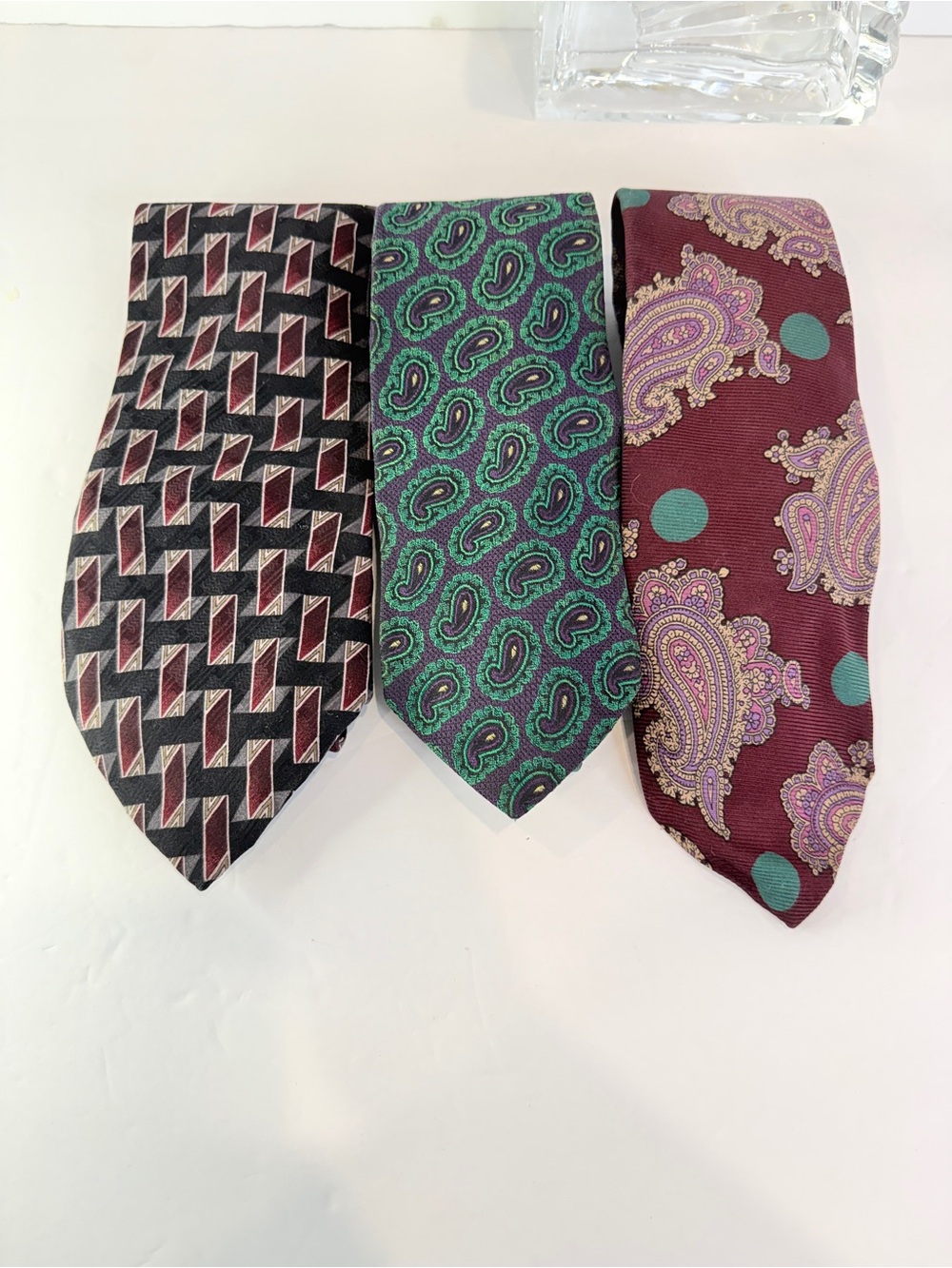 Luxury Vintage Silk Necktie Trio Lot – Mara, Resilio & Paisley Statement Tie